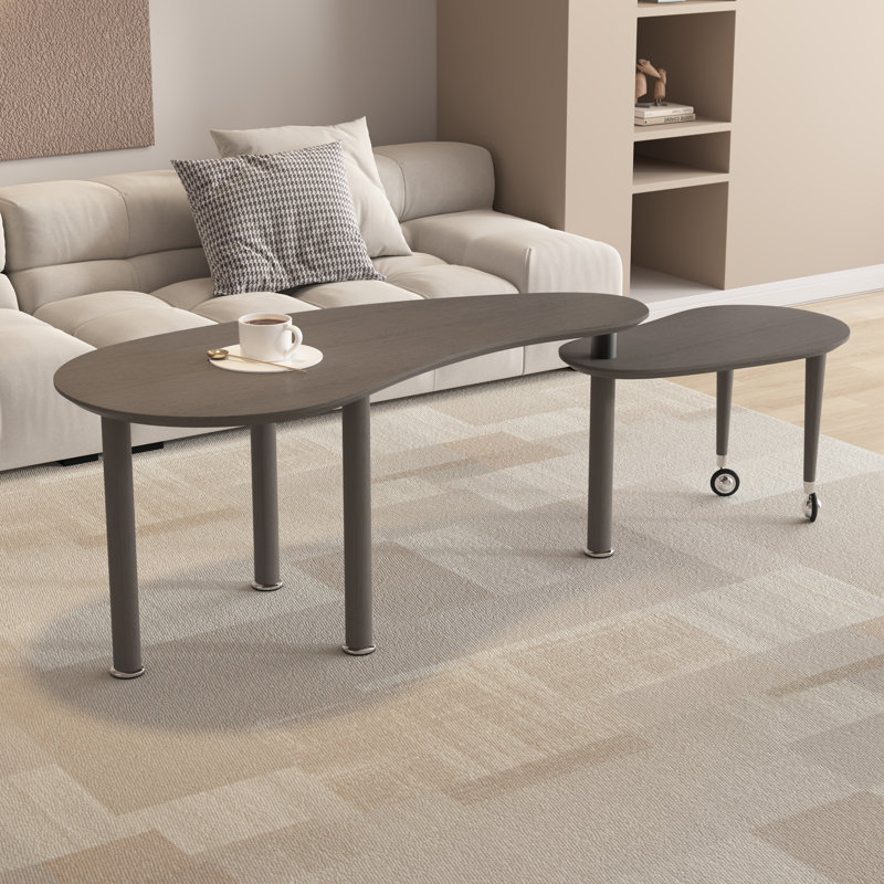 Modern Rotatable Nesting Coffee Table With Oak Veneer Top