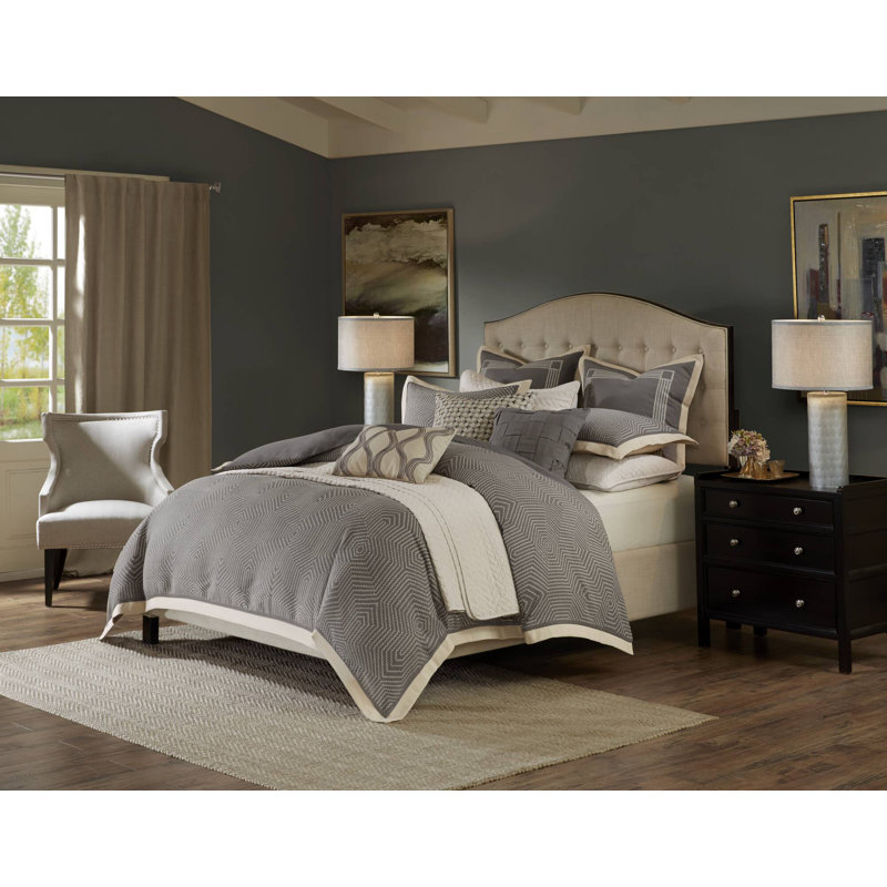 Queen Gray and Brown Geometric Jacquard Comforter Set