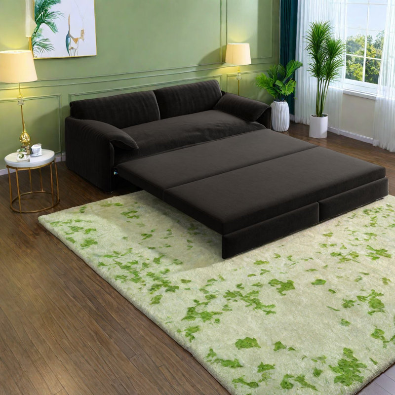 Multifunctional Velvet Sofas With Storage, Modern Convertible Sleeper For Living Room