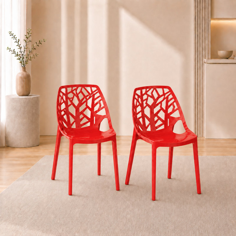 Edgington Lightweight Stacking Accent Dining Chair for Indoor & Outdoor, Transparent Blue, Set of 2