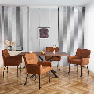 Anya 25.5" Wide Upholstered Armchair with Casters for Dining or Home Office（Set of 4）