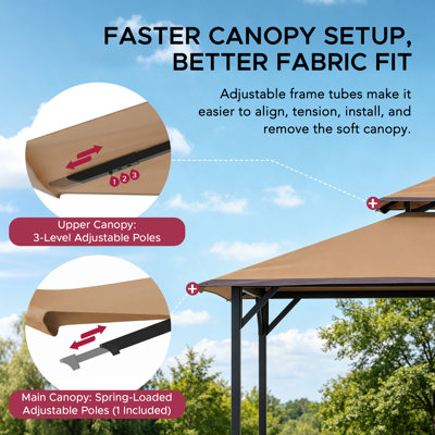 Sunjoy 8 ft. x 5 ft. Extra‑Tall Soft Top Grill Gazebo with Wood‑Look Heat‑Transfer Finish & Wider Bar Shelves