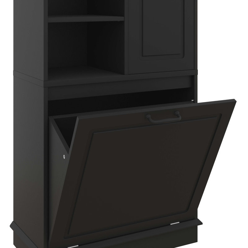 Grande armoire de rangement avec grand panier rabattable et armoires fermées pour la salle de bain, le salon ou le bureau, autoportante