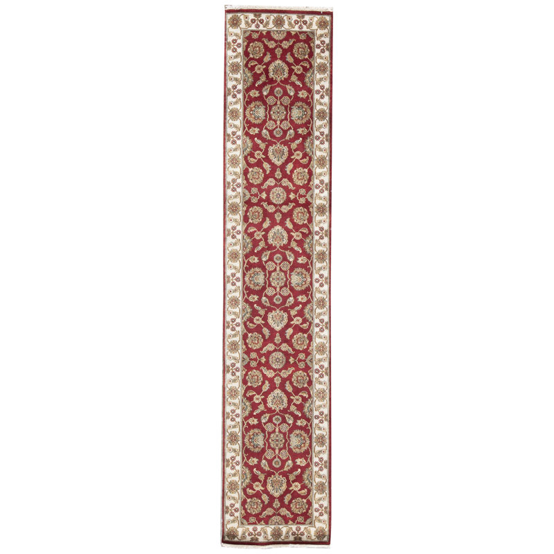 Hand-Knotted High-Quality Red and Ivory Runner