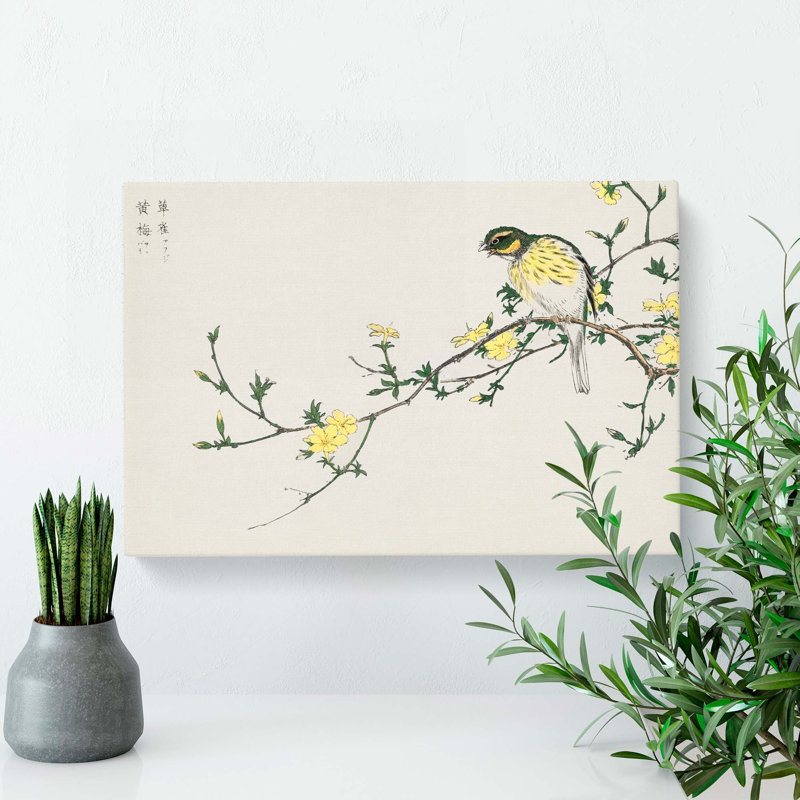 Bunting Bird on a Plum Tree by Numata Kashu - Wrapped Canvas, 50cm H x 76cm W x 3cm D