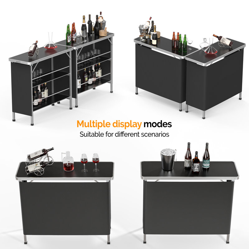 Rectangular Aluminum Patio Folding Bar Table, 34.65" H x 43.5" L x 14.96" W, Black