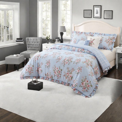 Checkered and Floral Comforter Set