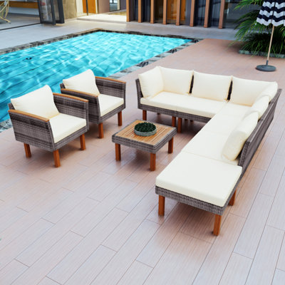 Ensemble de meubles de patio en rotin 9 pièces GO