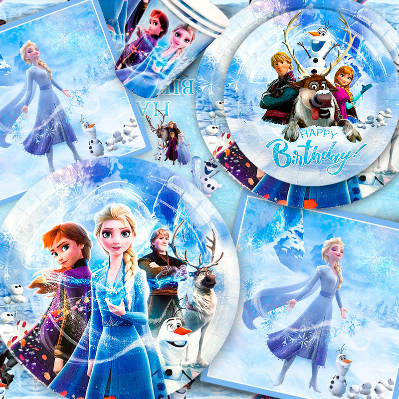 Décorations décoratives de fête d'anniversaire Frozen, ensemble de 124 articles de fête congelés et vaisselle pour enfants