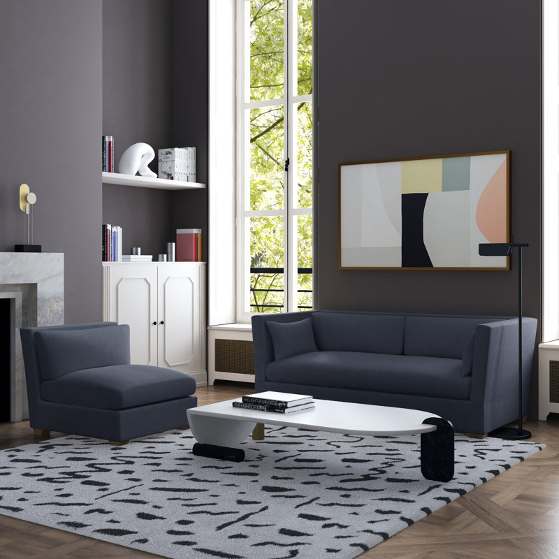 Canapé Rivington, Lin à tissage carré imprimé bleu, H 31 po x l 84 po x P 37 po, Naturel