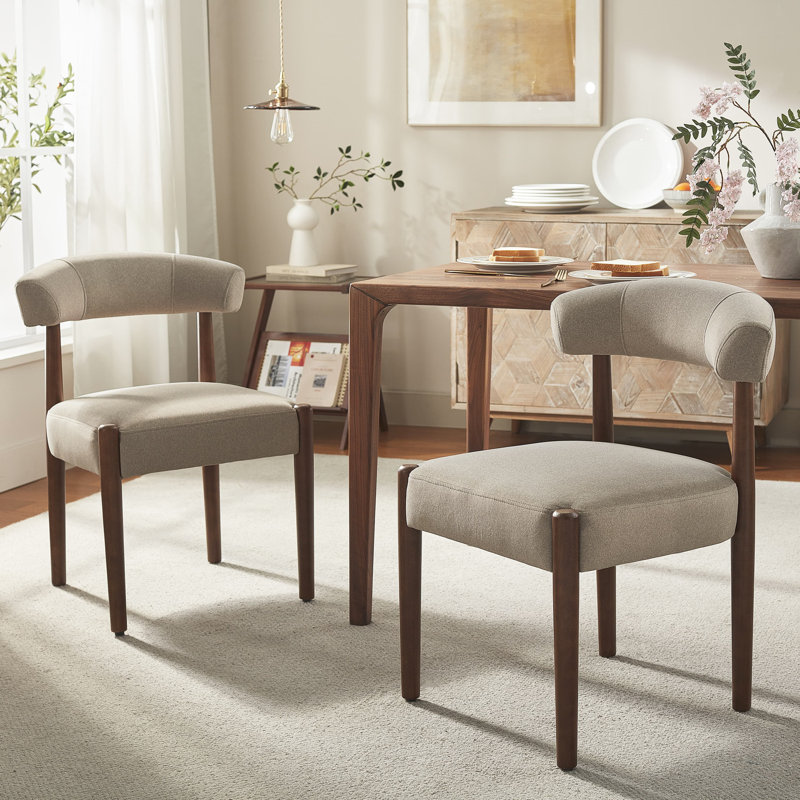 Upholstered Dining Barrel Chair Set of 2, Extra-Wide 20” Seat, Deep Cushioned Comfort, Durable Easy-Care Fabric, Solid Wood Legs