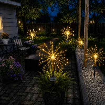 8 Modes Solar Outdoor Firework Lights Outside Holiday Decorations 120LED Waterproof Landscape Light