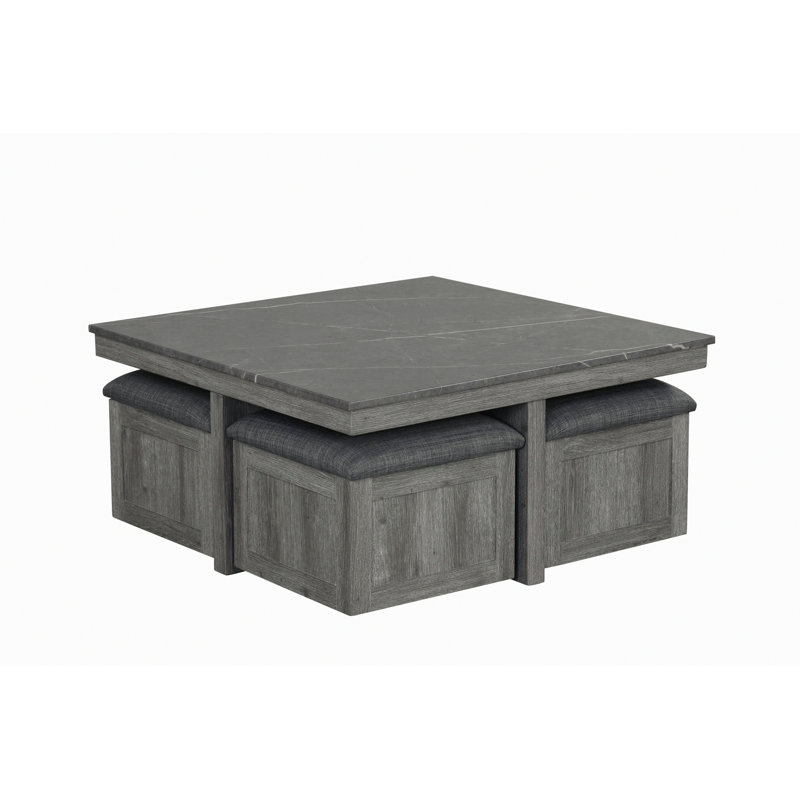 Coffee Table, Square Shape Coffee Table With 4 Storage Stools