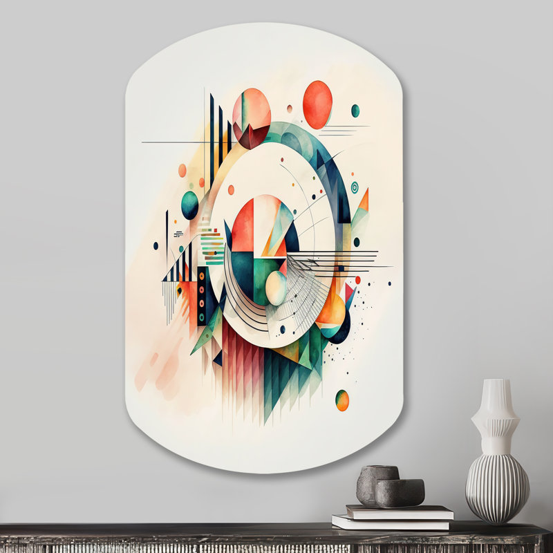 Art géométrique multicolore - décoration murale asymétrique géométrique en métal, cylindre cylindrique orange