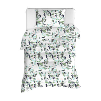 Luxurious Quilt Cover Set, Green/White/Black, 60.6 x 78.7 inches | 65% Cotton / 35% Polyester, Machine Washable, 120 Thread Count | Includes Button Closure Duvet Cover & Envelope Pillowcase, Soft & Durable