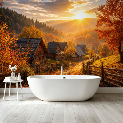 Peler et coller le papier peint autocollant Rustic Autumn Village Path