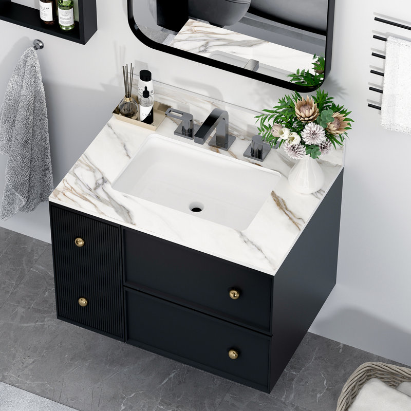 31" Vanity Top - White With Undermount Rectangular Sink & 4" Backsplash 31 Inch Basin For Bathroom, 8" Centers