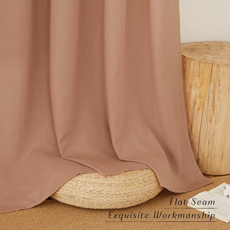 Rideaux en lin lin terre cuite, rideaux semi-transparents à œillets avec filtrage de la lumière, intimité assurée, 2 panneaux pour la chambre à coucher