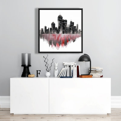 Paysage urbain aquarelle rouge | Toile encadrée grise - décoration intérieure