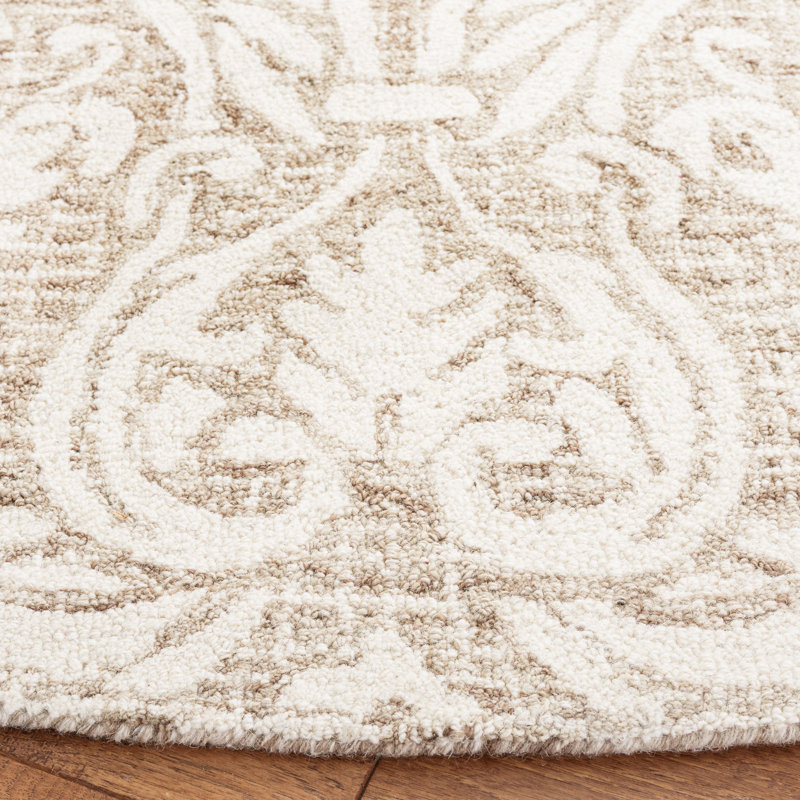 Tapis damassé abstrait en laine et coton touffeté à la main, Rond 6 pi