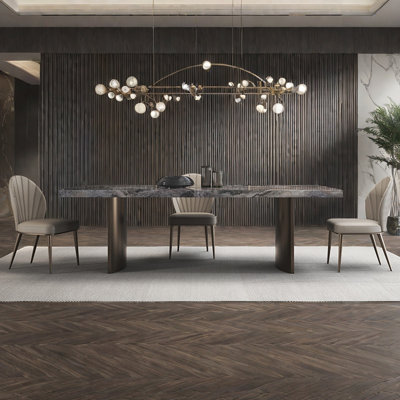 Modern Rectangular Glossy Marble Dining Table Set