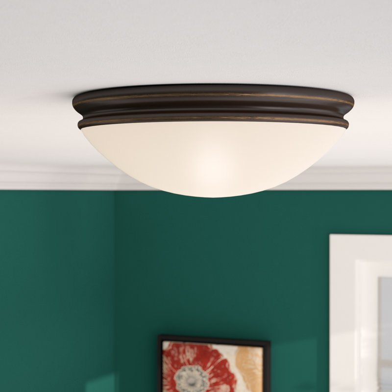 Anastajia - Flush Mount - Opal Glass Shade, Oil Rubbed Bronze, 4" H x 14" W x 14" D