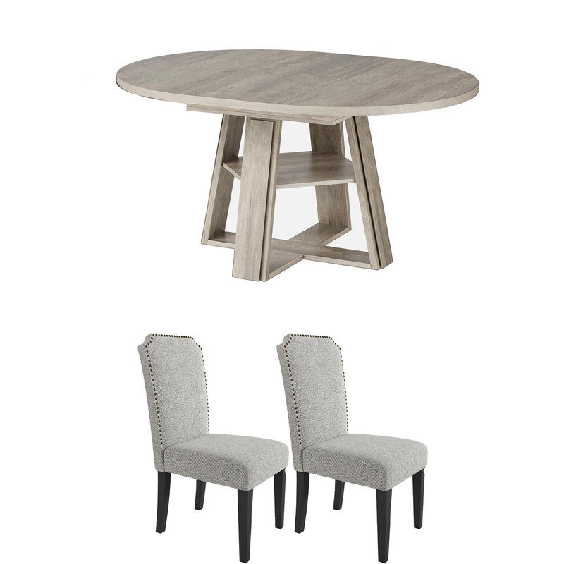 Ensemble de table et de chaises extensibles avec tablette de rangement et chaises rembourrées pour 4 à 8 personnes, 2