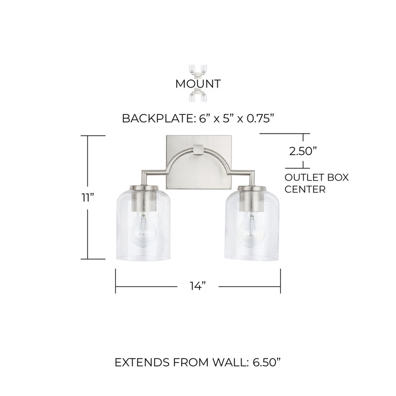Carter 2 - Light Dimmable Vanity Light, Brushed Nickel