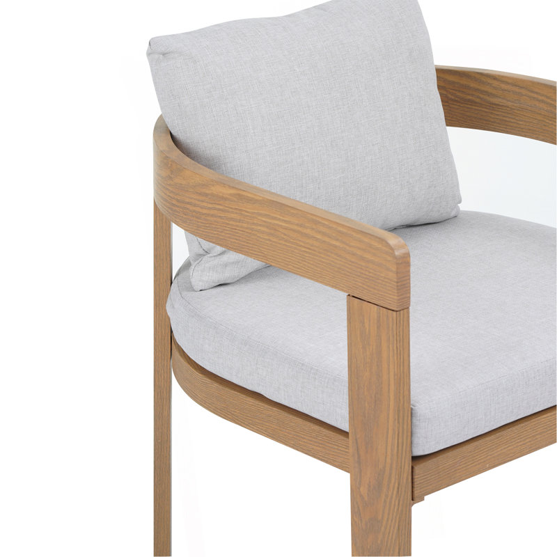 Chaise de salle à manger Outddor et aluminium d'intérieur, structure en teck avec coussin gris clair, ensemble de 2
