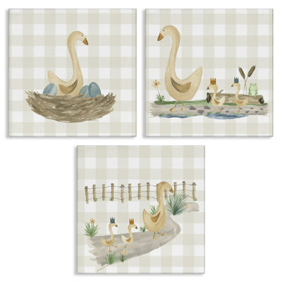 «Mama Goose & Ducklings», ensemble de 3 toiles murales par Lucille Price