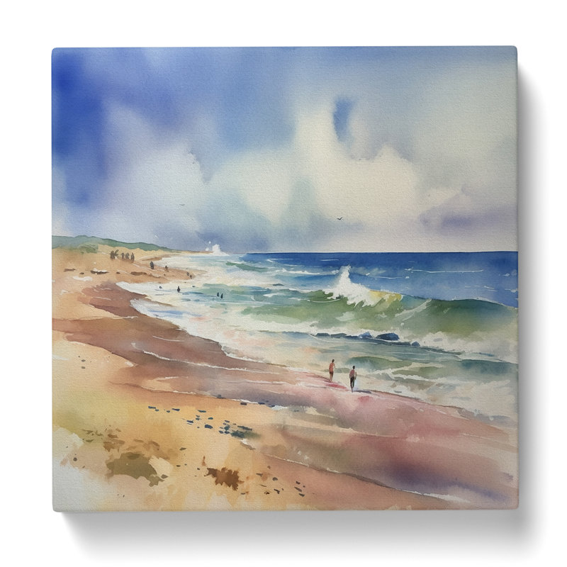 Beach Watercolour No.6 - Wrapped Canvas - Framed Print, 50cm H x 50cm W x 3cm D