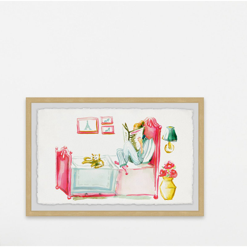 Reading With The Cat - Single Picture Frame Painting, 41 cm H x 61 cm W