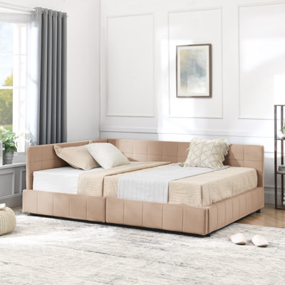 Cadre de lit double capitonné avec rangement pleine grandeur, cadre de canapé-lit avec dossier et accoudoirs confortables, lit double pour chambre à coucher