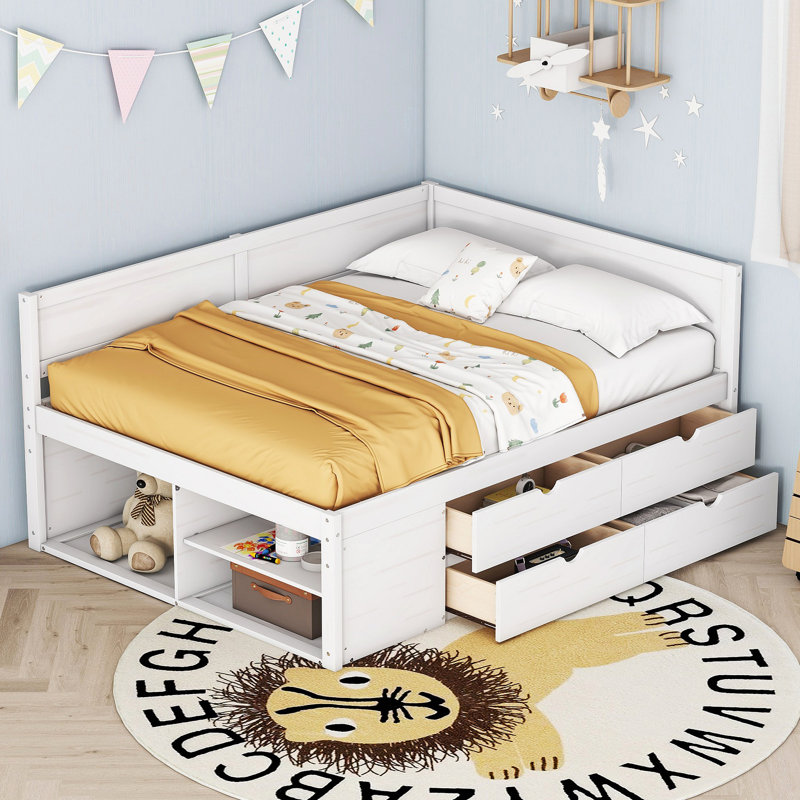 Lit de jour avec tiroirs et tablettes, Complet/Double, Blanc