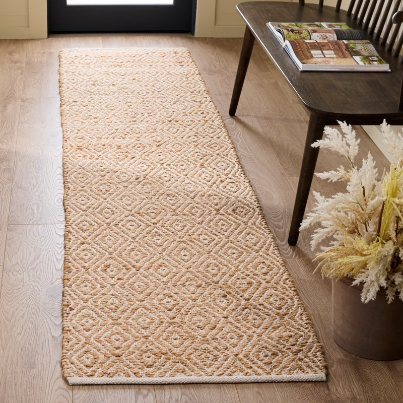 Natural Fiber 127 Hand Woven 70% Jute; 30% Cotton Geometric Rug, Runner 2' x 9'