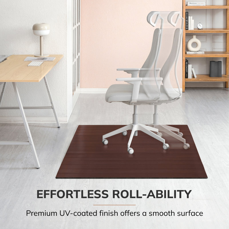 Standard 8mm Thick Bamboo Chair Mat – Anti-Slip, Straight Cut, Designed for Hard Flooring, Not Included, Dark Cherry