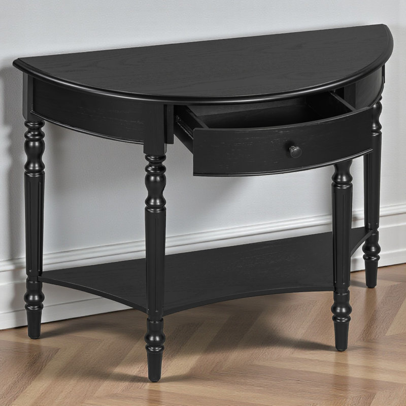 39" Console Table, Half Moon Shape, with Drawer & Shelf, for Entryway, Living Room, Hallway, Black