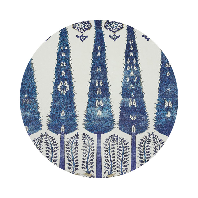 Topkapi Garden Turquoise Red Vegan Leather Round Coasters, Classic