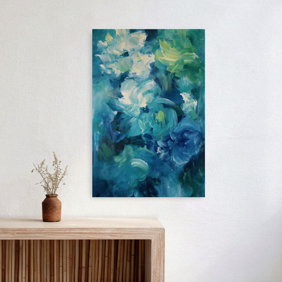 Teal Blue Flower Abstract Abstract Bold Contemporary Nature Wall Art Print