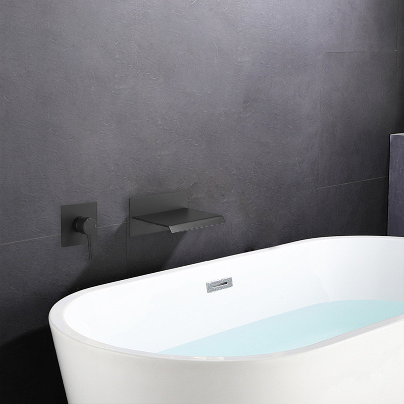 Robinet de salle de bain mural, Noir mat