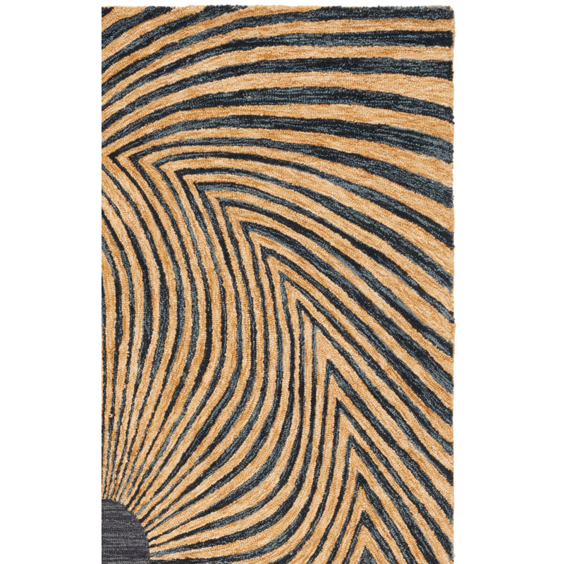 Semas Hand Tufted Wool/Cotton/Latex Abstract Rug in Black/Gold, Square 6'