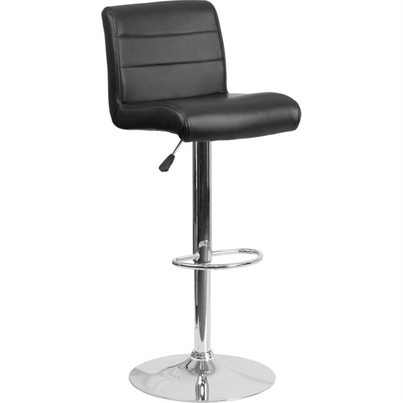Black Vinyl Adjustable Height Swivel Bar Stool with Chrome Base