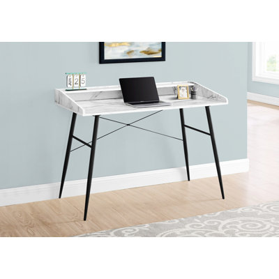 Modern Writing Desk With Metal Legs, Home Office Desk With Storage Shelves