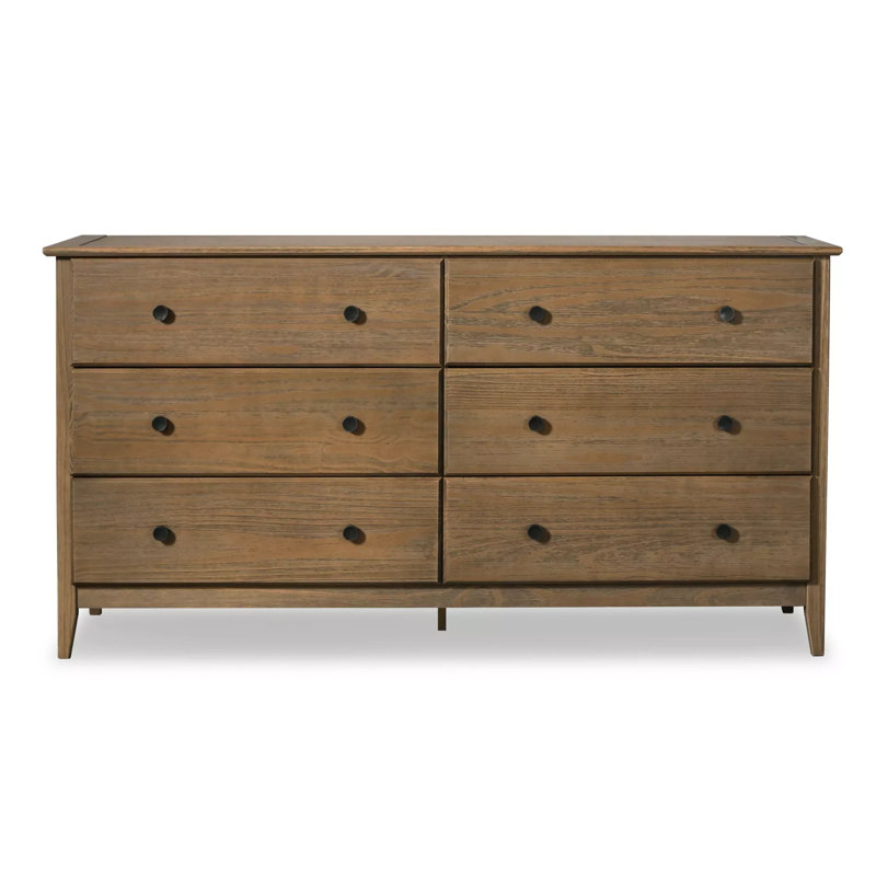 Commode double en bois massif 63,75 po à 6 tiroirs Greenport, Hickory brossé