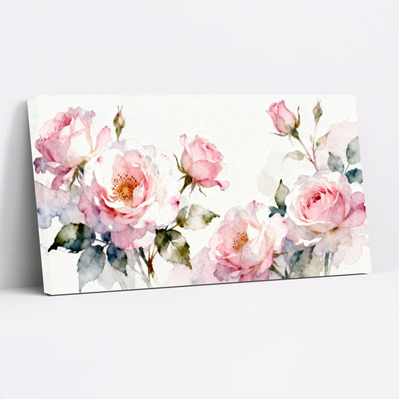 Ensemble de 1 tableau mural floral à l'aquarelle représentant des roses, H 12 po x l 36 po