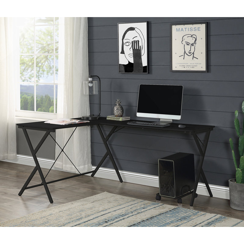 Holguin Dazenus Black Finish L-Shape Computer Desk With Spacious Tabletop And Mobile Computer Holder, Ideal For Compact Spaces And Multitasking.
