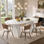 Ensemble de salle à manger moderne de 7 pièces avec table, dessus en faux marbre et chaises en rotin-554257435-554257434