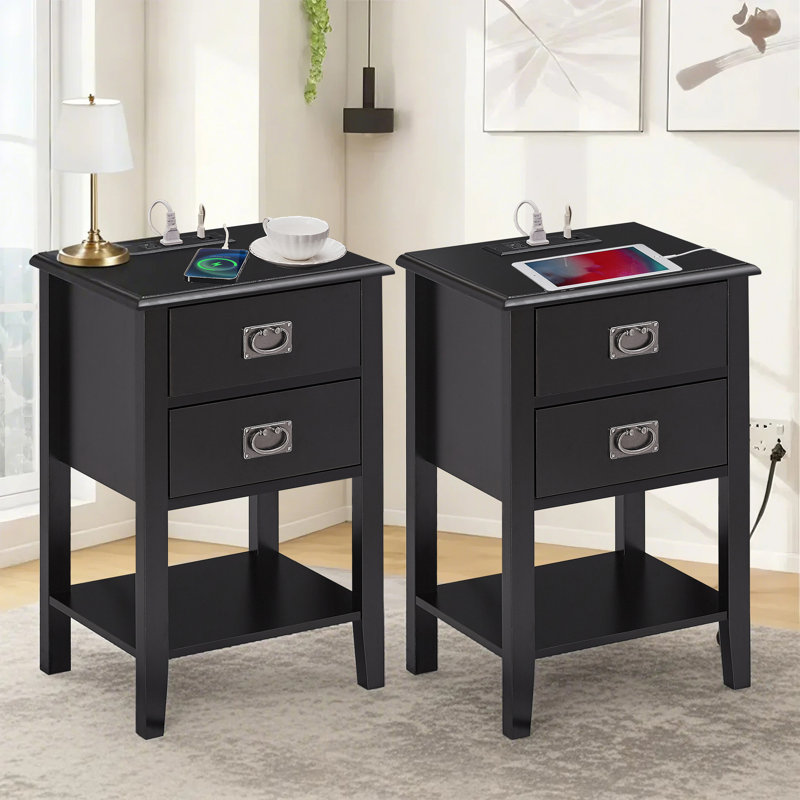 Miramontes Nightstands with Charging Station USB Ports & Power End Table Bedside Tables with 2 Drawers