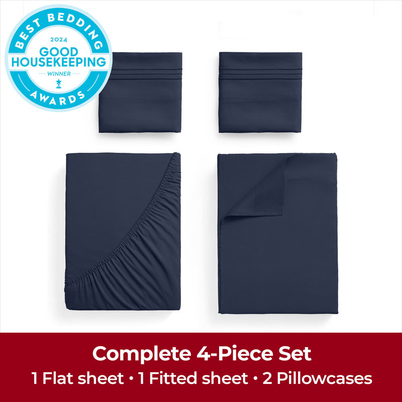 Mellanni 1800 Bed Sheets Full Navy Blue, Full Sheet Set, Navy Blue
