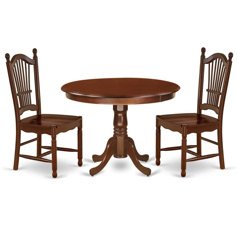 3 Piece Kitchen Table & Chairs Set Contains a Round Dining Room Table with Pedestal and 2 Dining Chairs, Mahogany, Mahogany